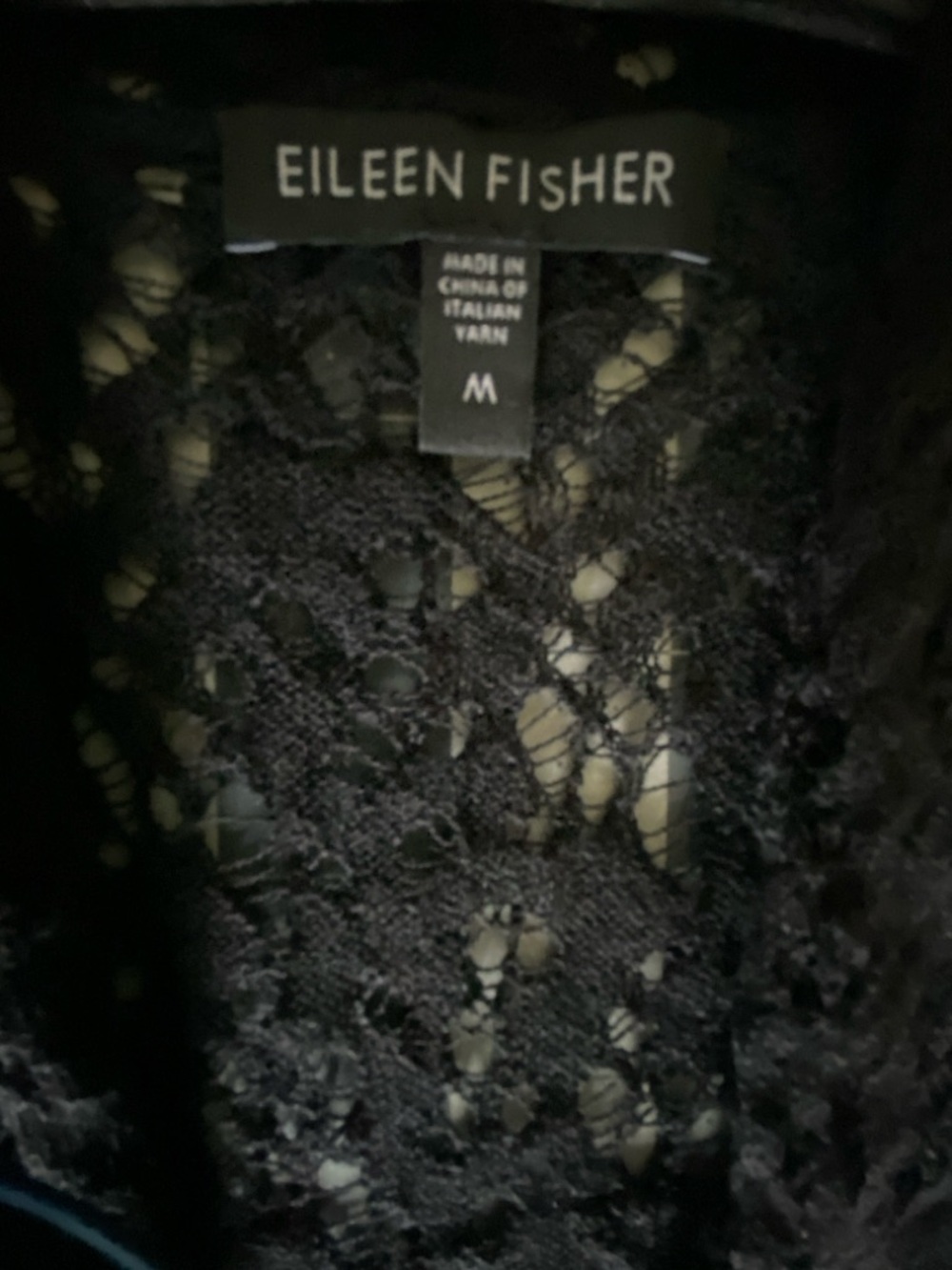 Eileen Fisher M Black Lacy Light Weight Wool Lacey Cardigan Elbow Length Sleeves - Picture 13 of 14